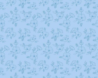 Golden Poppies Tonal Blue by Shealeen Louise for Riley Blake Designs, 1/2 yd, floral fabric - C11804-BLUE