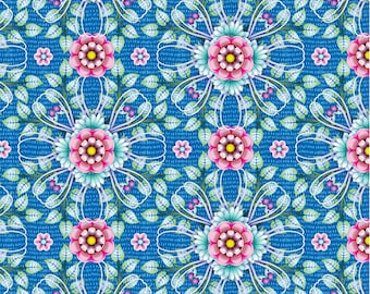 Goodnight Dahlias Royal Blue: Birds in Paradise by Catalina Estrada for FreeSpirit , 100% Cotton fabric, PWCE006.XRoyal, sold by half yard