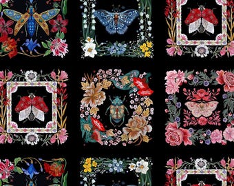 Nocturnal Creatures - Tile, Maria Matos for Free Spirit, PWMM001.TILE, sold by the half yard, butterflies, moths, beetles