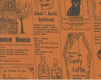 Home Sweet Haunt Pumpkin 20910 14 by Stacy Iest Hsu for Moda Fabrics -sold by the half yard, Vintage Newspaper Text and Words