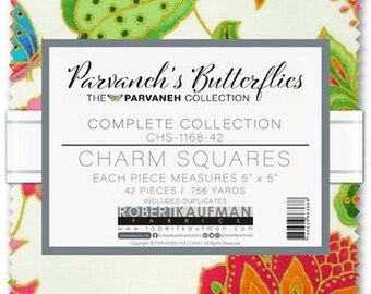 Parvaneh's Butterflies by Parvaneh Holloway - Complete Collection Charm Squares by Robert Kaufman, 42 - 5" fabric squares CHS-1168-42