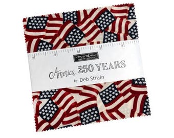 America 250 Years Charm Pack 56180PP, by Deb Strain for Moda Fabrics, 42 5-inch Squares Charm Pack