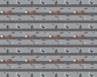 Little Witch Sitting on a Gate Silver Gray Halloween Fabric - C14564 by Jennifer Long for Riley Blake Designs - sold by 1/2 Yard