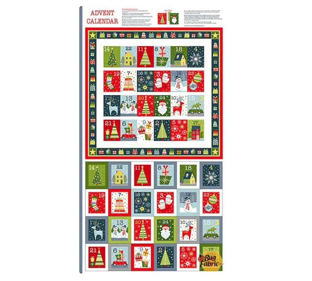 Joy Advent Calendar Fabric, Santa Advent Calendar, Santa Claus by