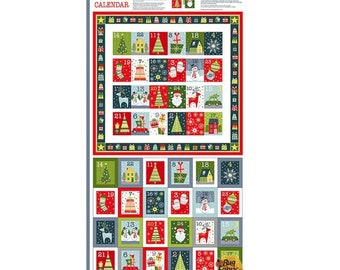 Joy Advent Calendar Fabric, Santa Advent Calendar, Santa Claus by Andover Makower UK, 2226-1 (approximately 22" x 44")