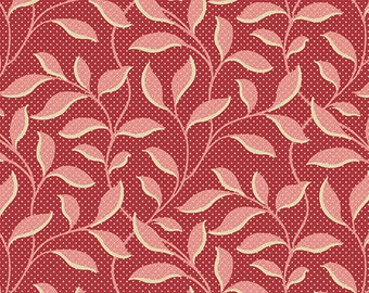 Strawberries and Cream - Edyta Sitar - Laundry Basket, Color- Scarlet, Pattern- Morning Glory, 1/2 yd, 100% Cotton Andover Fabrics, A-494-R