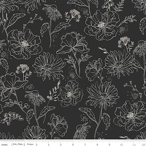 Honey Bee Wildflowers Black - Honey Bee by My Mind&#39;s Eye for Riley Blake Designs - cotton quilting fabric  C11701-Black, Sold by Half Yard