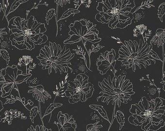 Honey Bee Wildflowers Black - Honey Bee by My Mind's Eye for Riley Blake Designs - cotton quilting fabric  C11701-Black, Sold by Half Yard
