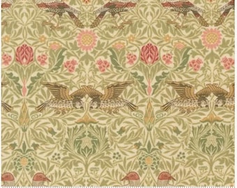 Morris Muse Birds Damask Parchment 13381 11, by Barbara Brackman for Moda Fabrics -sold by the half yard