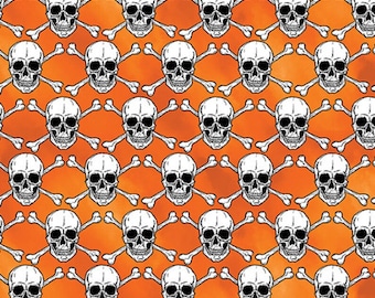Halloween Spirit Glowing Skulls in Orange for Benartex 100% Cotton Quilting Fabric 12546G-38  - Sold by the 1/2 Yard