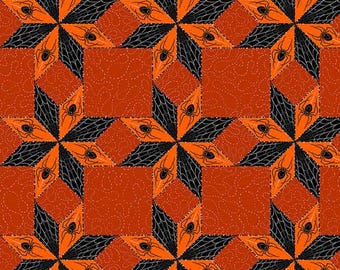 Stars and Spiders - Orange, Costumes & Cobwebs by Club Hauer, Rachel Hauer, PWRH117.Orange, Sold by Half Yd, spiders, webs, stars
