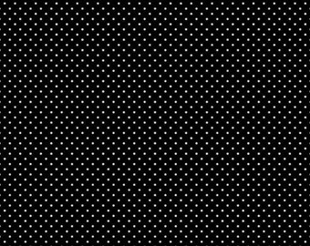 White Swiss Dot on Black background, a blender fabric from Riley Blake Designs,  sold by the Half Yard