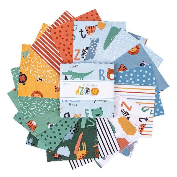 Alphabet Zoo 5" Stacker Charm Pack by Dani Mogstad for Riley Blake Designs 42 5-inch Squares Charm Pack Riley Blake 5-13240-42