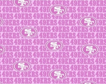 San Francisco 49ers NFL Pink 58-60 inches NFL-70412D Pink Made in USA 100% Cotton Fabric in 1/2 yds, sports fan, man cave, licensed,