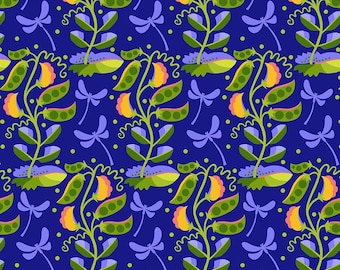 Pea - Blue || Vegetable Patch, Jane Sassaman for Free Spirit Fabrics, sold by the half yard, PWJS185.BLUE