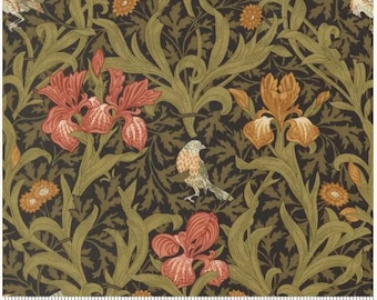 Morris Muse Clover Iris Florals Birds Ebony 13380 15, by Barbara Brackman for Moda Fabrics -sold by the half yard