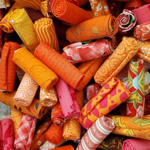 Orange Fabric Scraps, a half dozen or a Bakers Dozen fabrics, stash builder, orange fabric, 9x10, 10x10, 9x11, fat 16ths, fat sixteenths