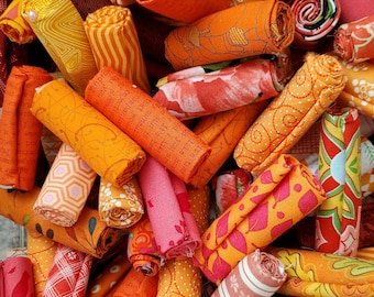 Orange Fabric Scraps, a half dozen or a Bakers Dozen fabrics, stash builder, orange fabric, 9x10, 10x10, 9x11, fat 16ths, fat sixteenths