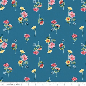 Glohaven Flowers  Blue Floral - Riley Blake Designs - Fabric by Lila Tueller for Riley Blake Designs, 1/2 yd, floral fabric - C9832-Blue