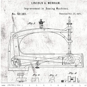 Sew Journal Sewing Machine Patent  C13887 White by Riley Blake - Quilting Cotton Fabric - 12 inch repeat - sold by the 1/2 yd