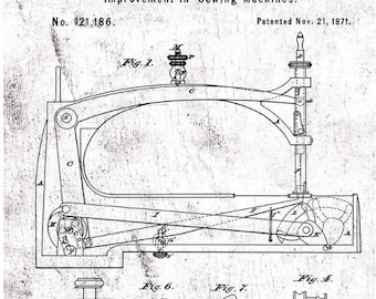 Sew Journal Sewing Machine Patent  C13887 White by Riley Blake - Quilting Cotton Fabric - 12 inch repeat - sold by the 1/2 yd