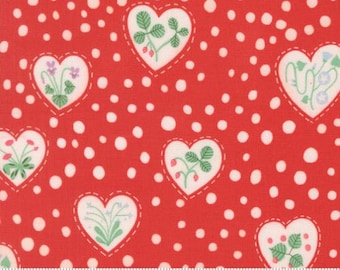 Funny Valentine Love 37144 16, Designed by Lizzy House for Moda Fabrics - sold by the half yard, Flower Heart Florals Hearts Dots