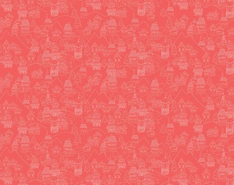 Fable Village Coral by Jill Finley for Riley Blake Designs, 1/2 yd, floral fabric - C12713-CORAL