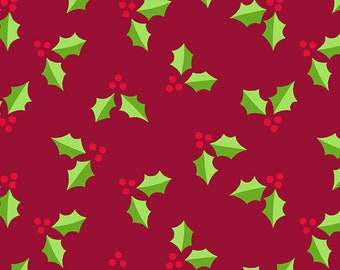 Very Merry Holly Leaves Red from Very Merry by Kim Schaefer for Andover Fabrics - 100% Cotton Quilting Fabric, sold by 1/2 yard, TP-9398-R