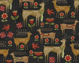 Kringle Garden Charcoal by Teresa Kogut for Riley Blake Fabric, Kringle Folk Art, sold by 1/2 yard, C13442-CHARCOAL