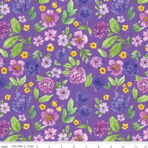 Plum Petals Floral Violet by Diane Labombarbe for Riley Blake Designs, 100% cotton, sold by thr half yard,   C15641-VIOLET