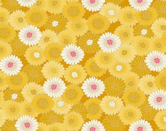 Yellow Chrysanthemum, Hikari Collection by Makower UK, Sold by the Half Yard , TP-2521-Y