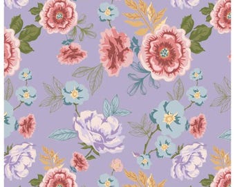 Nature Sings Fabric, Rose Garden Lavender, NS24120, sold by the 1/2 yard, Fabric 100% Cotton 43/44" Wide