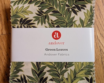 Green Leaves Charm Packs by Edyta Sitar for Laundry Basket, 42-piece 5" Charm Pack - Andover Fabrics. 100% Cotton, 1S-gl-X