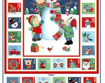 Santas Christmas - Snowman Advent Calendar Multi Panel Color: Multi, 100% Cotton  TP-2589-1 (approximately 22" x 44")
