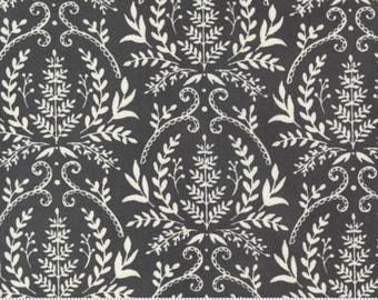 Happiness Blooms Slate 56053 15 by Deb Strain for Moda Fabrics -sold by the half yard, Ferns Foliage Damask Fern Damask black and white