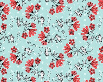FUN With FLOWERS TEAL  By Terry Runyon  10415-84 Collection: Elephant Joy for Benartex , sold by Half Yard