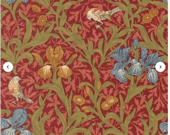 Morris Muse Clover Iris Florals Birds Russet 13380 16, by Barbara Brackman for Moda Fabrics -sold by the half yard
