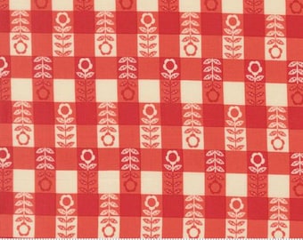 The Henhouse Barn 48436 16 by Gingiber and Moda Fabrics -sold by the half yard, Flower Plaid Checks and Plaids Gingham, Red