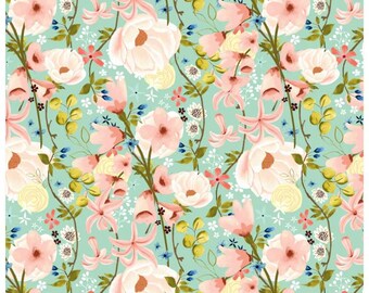 Woven Memories Mint from Serentity Blooms, Ginger Deverell By Poppie Cotton - SR24517 - 1/2 Yd cuts,Fabric 100% Cotton 43/44" Wide