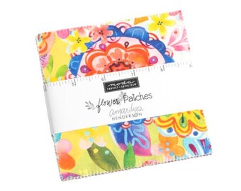 Flower Patches Charm Pack 21820PP by Amarilys Henderson, Moda Fabrics, Moda Precuts, 42 5-inch Squares Charm Pack
