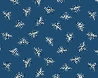 Cobalt Blue Petite Bees, Petite Beehive Collection by Renee Nanneman of Neel'L Love for Andover Fabrics - A-1316-B - sold by the half yard