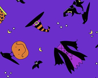 Purple Hocus Pocus by Kim Schaefer for Andover Fabrics, Pattern Tossed Wardrobe,  A-209-P,  sold by half yard