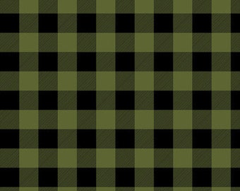 Tula Pink Flannel Holiday Homies, Pine Fresh Green and Black Buffalo Plaid, FNTP002.PINEFRESH from Free Spirit, Sold by the Half Yard