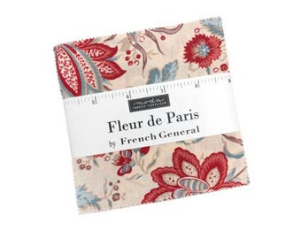 Fleur De Paris Charm Pack 13990PP by French General, Moda Fabrics, Moda Precuts, 42 5-inch Squares Charm Pack