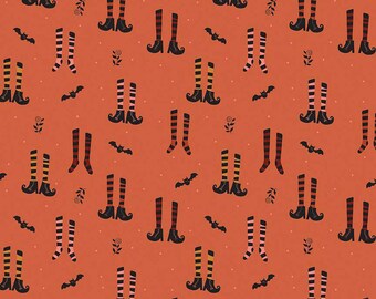 Little Witch Witches Socks Pumpkin, 100% Cotton, by Jennifer Long for Riley Blake Designs, Sold By Half Yard, C14561-PUMPKIN