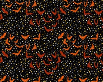 Ditsy Bats - Black from Costumes & Cobwebs collection by Club Hauer, Rachel Hauer, PWRH114.BLACK, Sold by Half Yard, bats