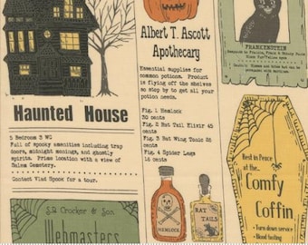 Home Sweet Haunt Bone 20910 11 by Stacy Iest Hsu for Moda Fabrics -sold by the half yard, Vintage Newspaper Text and Words
