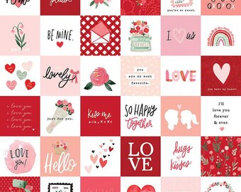 My Valentine Squares C14156 Red by Echo Park Paper Co for Riley Blake, sold by the half yard, Valentines