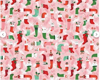 Twas Stockings Were Hung Pink Sparkle by Jill Howarth for Riley Blake Designs, 100% Cotton Fabric, SC13463-PINK, sold by the half yard
