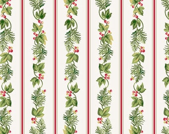 Winter Rose Holly Berry Stripe for Andover Fabrics - 100% Cotton Quilting Fabric, sold by 1/2 yard, A-9421-L